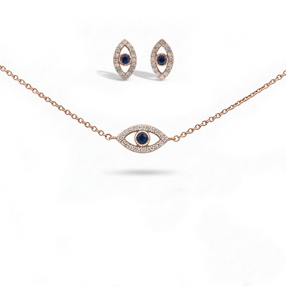 Silver Evileye Necklace Set with Bracelet