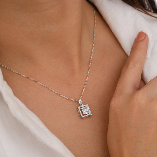 Silver necklace with a square pendant