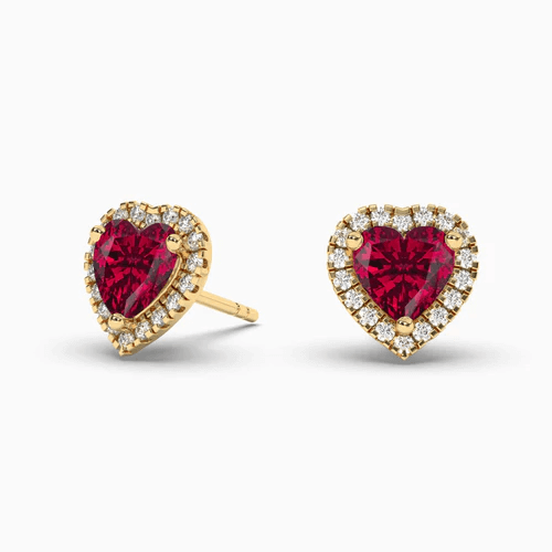 heart diamond ruby earrings