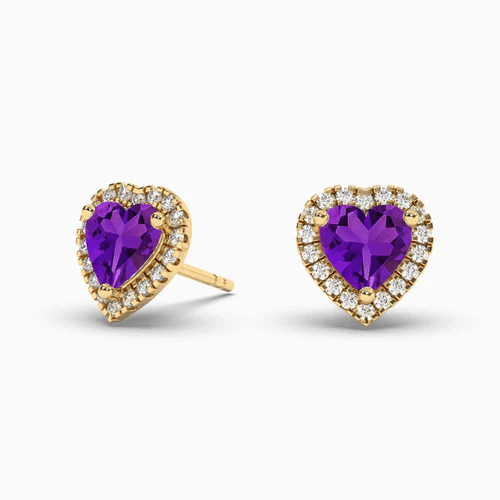Purple Amethyst Halo Diamond Earrings
