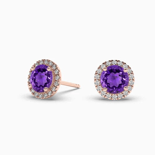 Purple Amethyst Halo Diamond Earrings