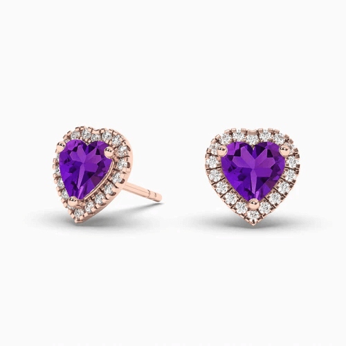 heart diamond amethyst earrings