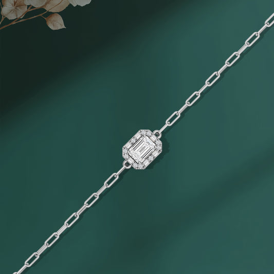 Paperclip Chain Diamond Silver Bracelet
