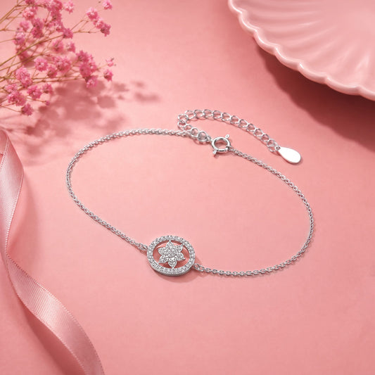 Women silver flower diamond bracelet