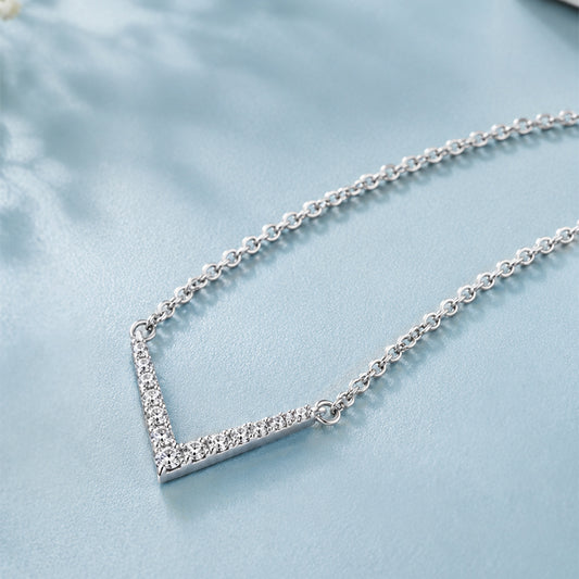 Sterling Silver V Shape Diamond Necklace