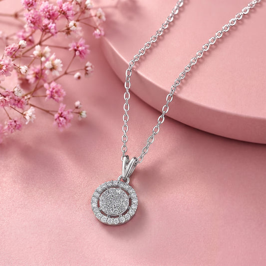 Silver Halo Round Pendant Necklace