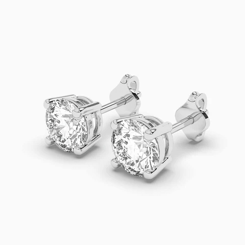 Small Silver Stud Earrings Round Diamond
