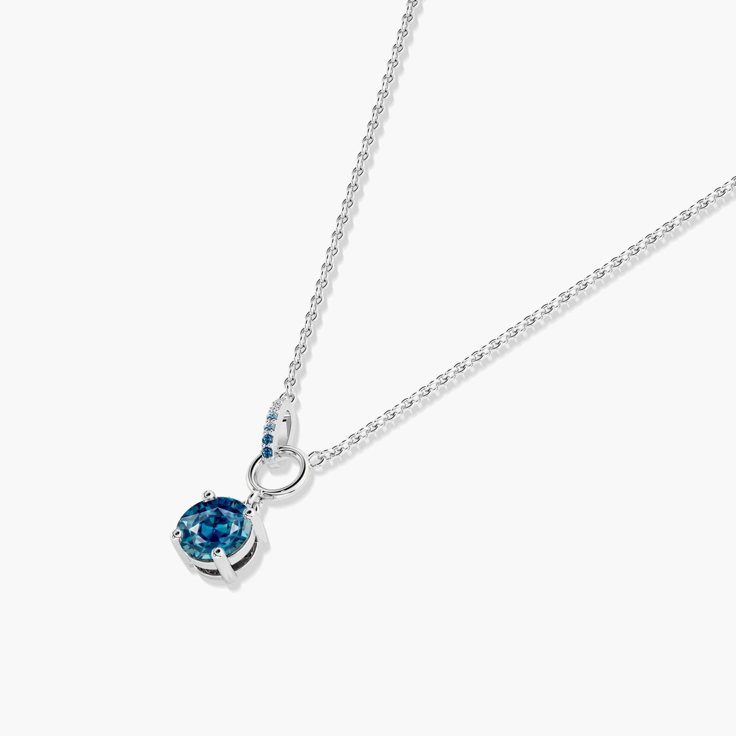 Blue gem pendant white gold plated
