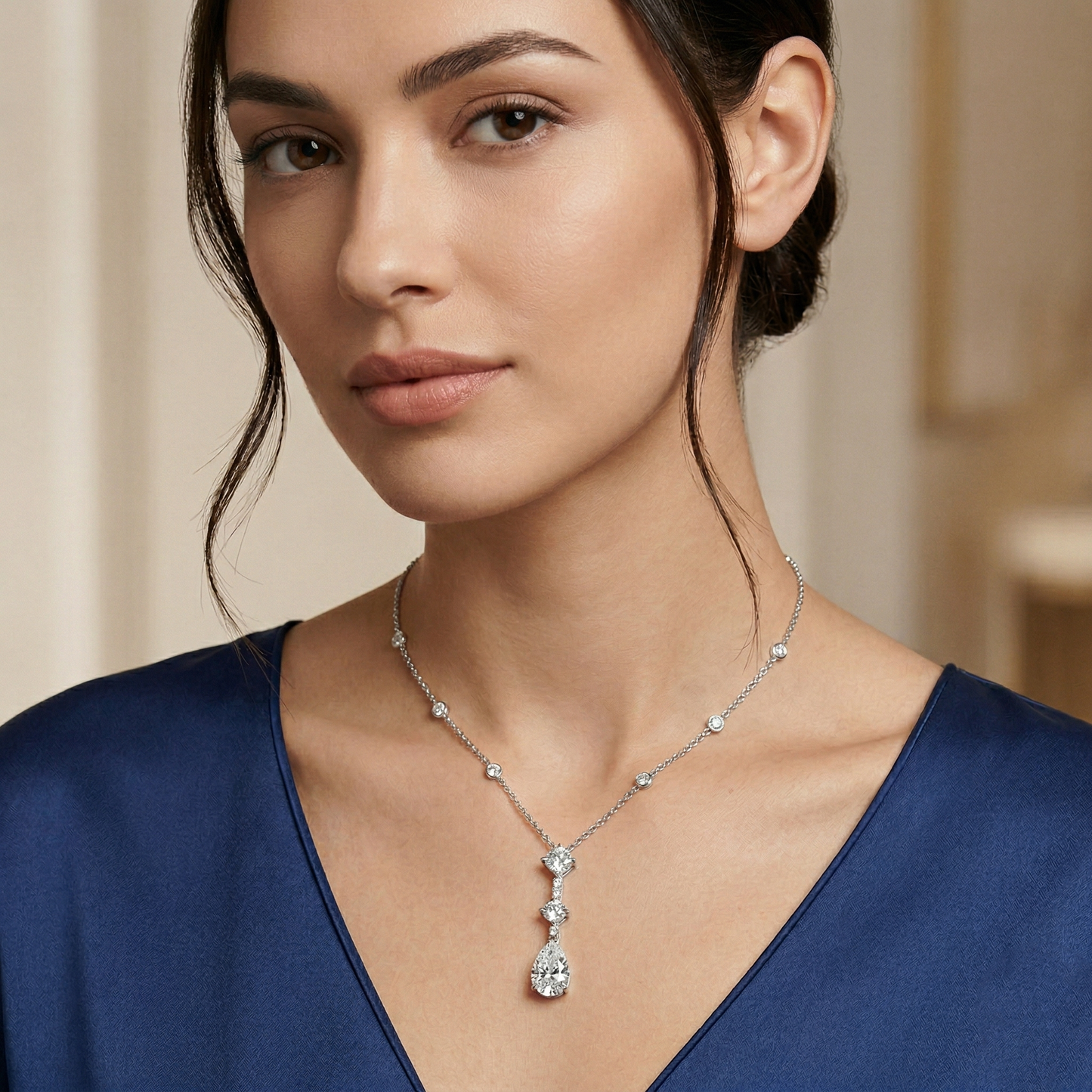 Beutiful White Diamond Necklace Sterling Silver