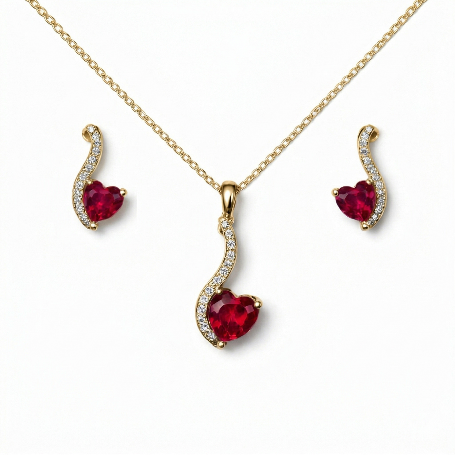 925 Silver Ruby Necklace with Earrings