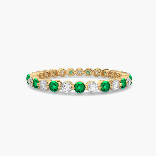 green diamond band silver ring