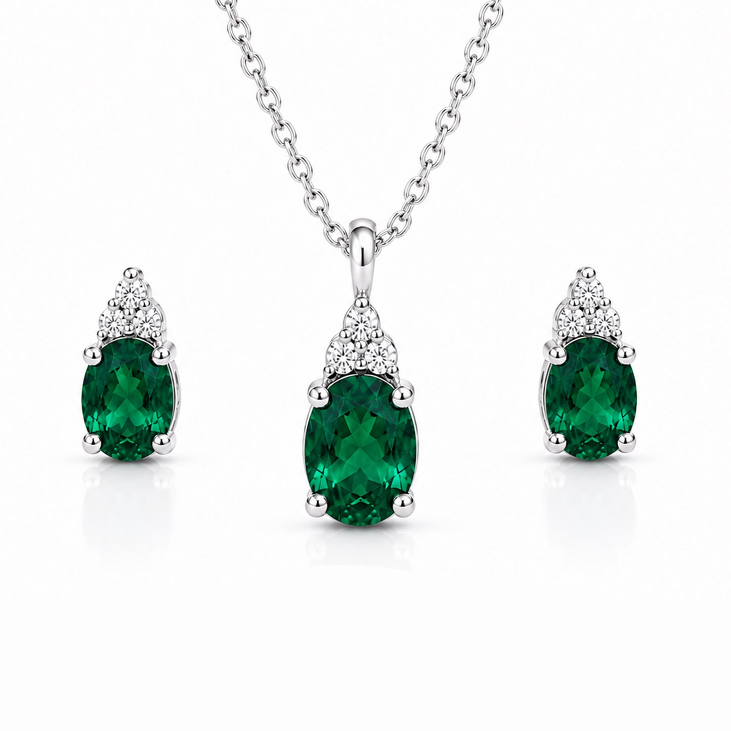 Green Diamond Silver Pendant Set with Bracelet