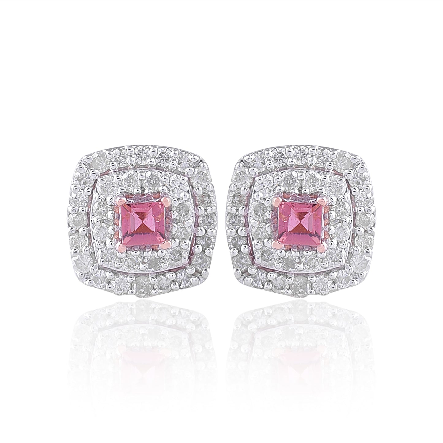 Pair of earrings with pink gemstones and silver
