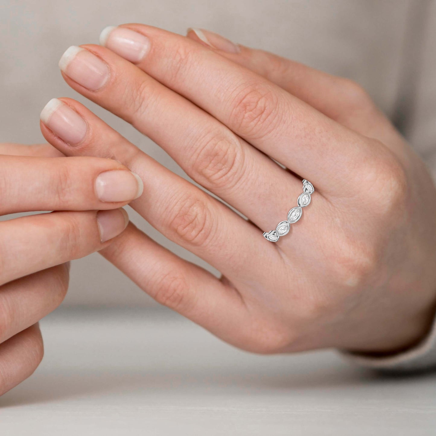 Silver ring with pear-shaped stones
