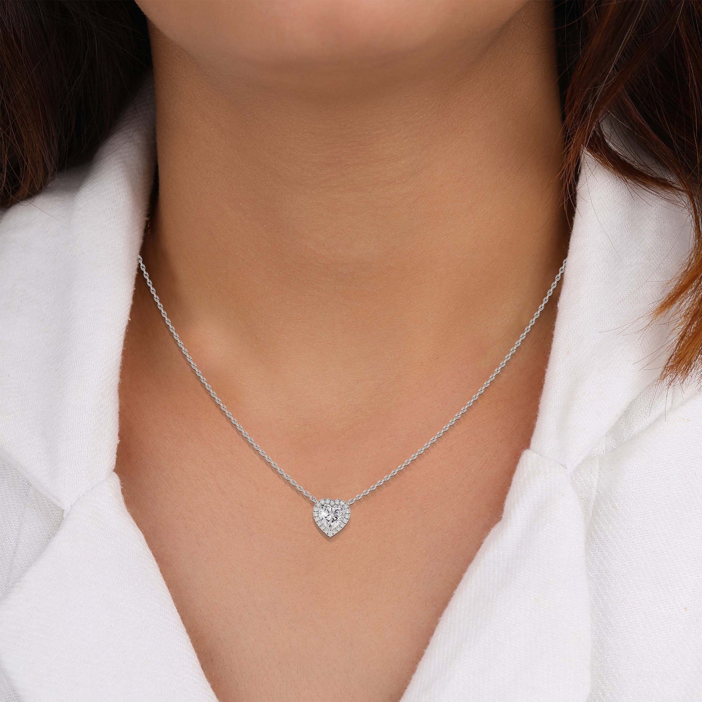 Heart Diamond Halo Pendant Necklace