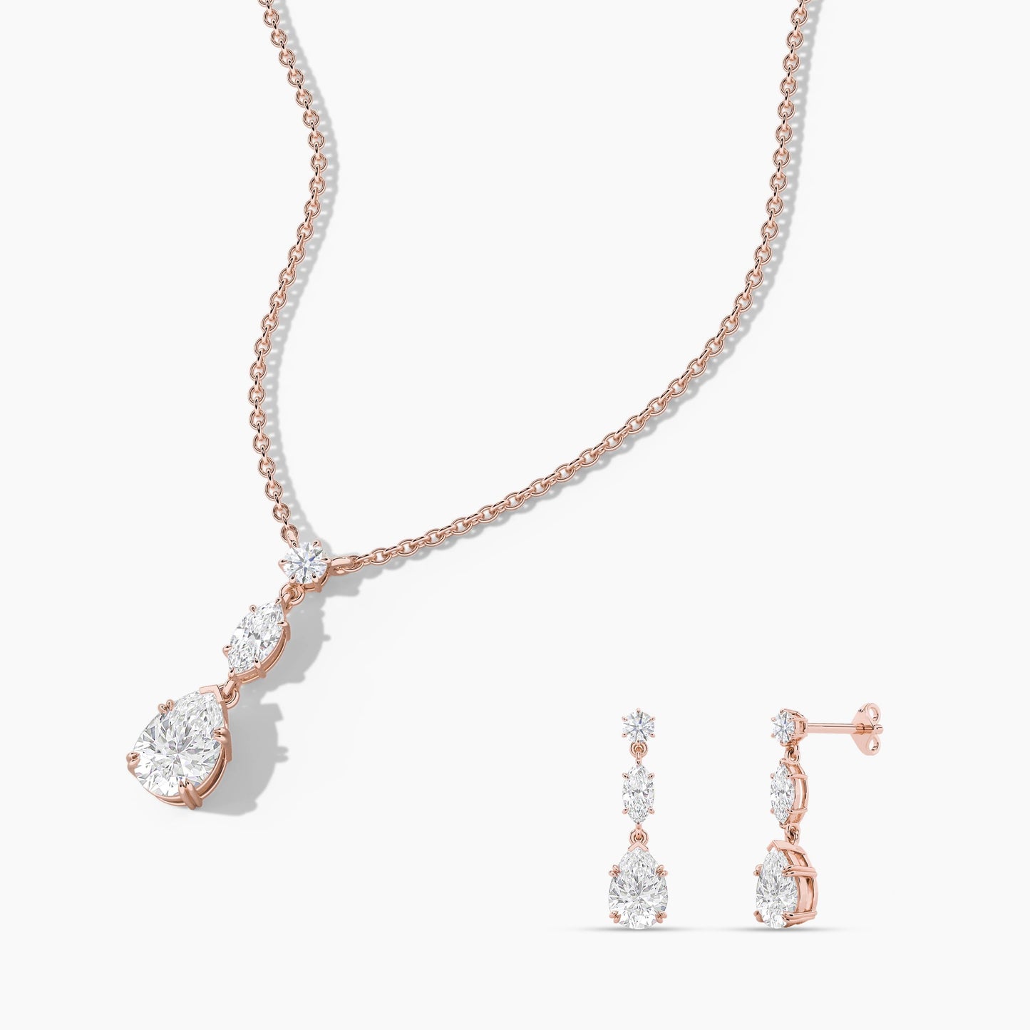 Rose gold plated jewelry set with necklace and earrings