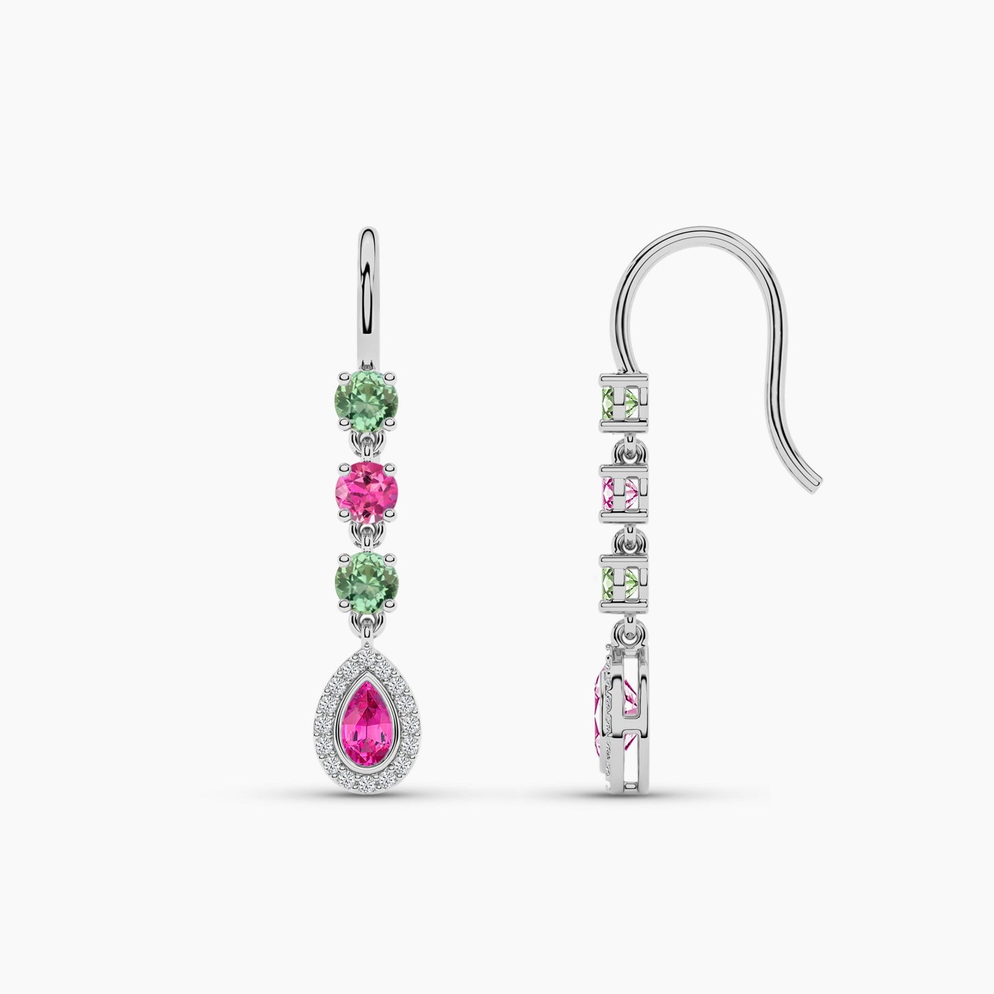Pink and Green Silver Earrings for Girls