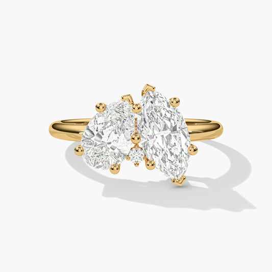 Pear and Marquise Silver Diamond Ring
