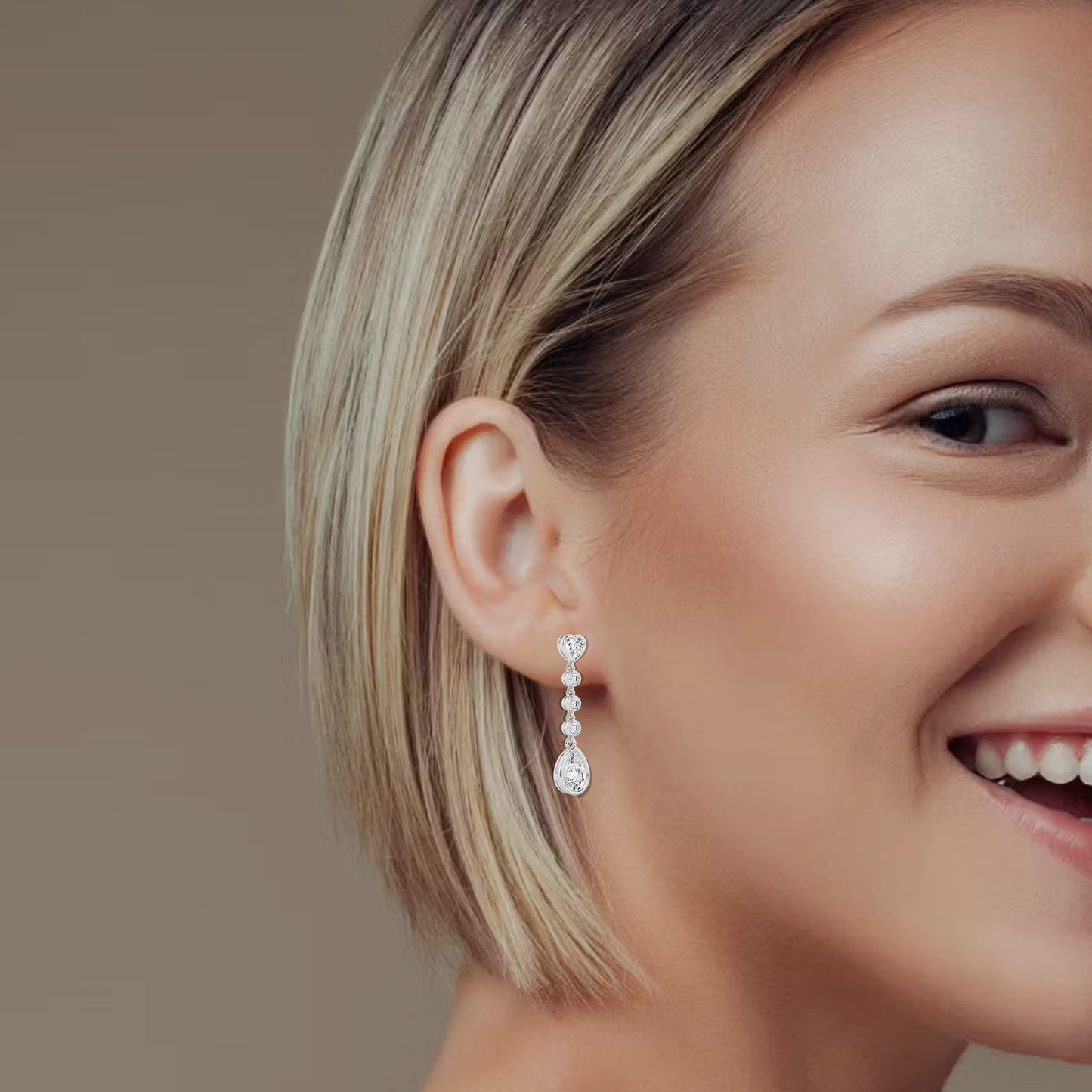 Pear Shape Drop Halo Dangler Earrings