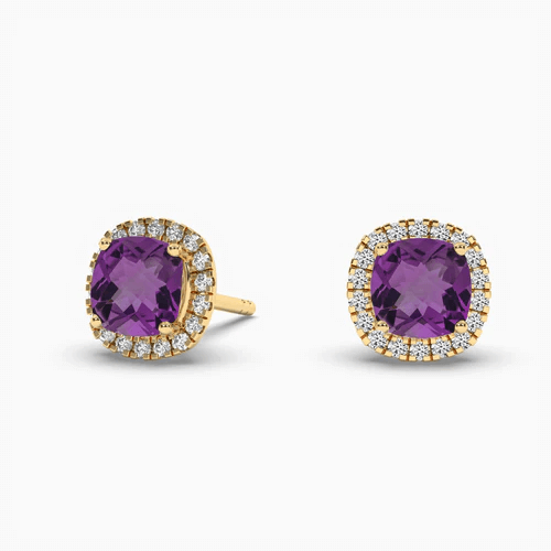 Purple Amethyst Halo Diamond Earrings