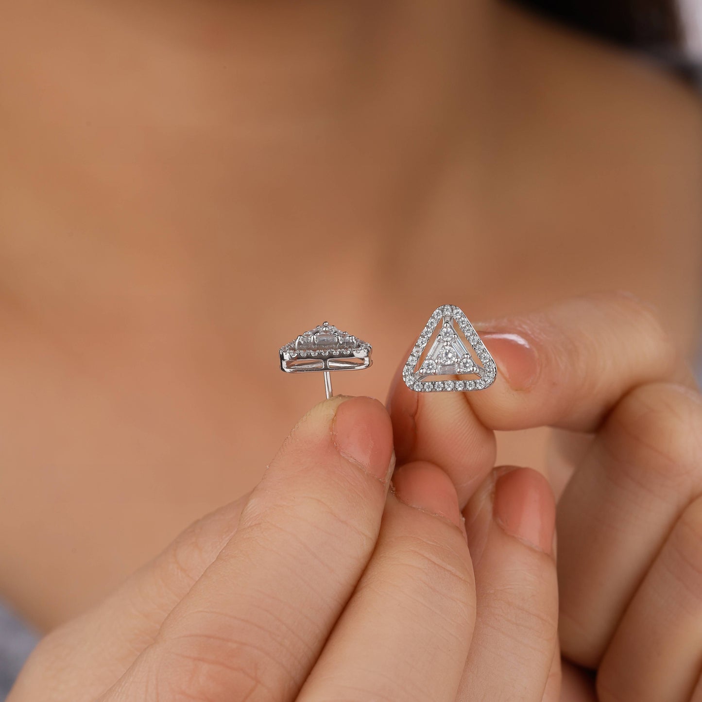 Triangle-shaped diamond earrings