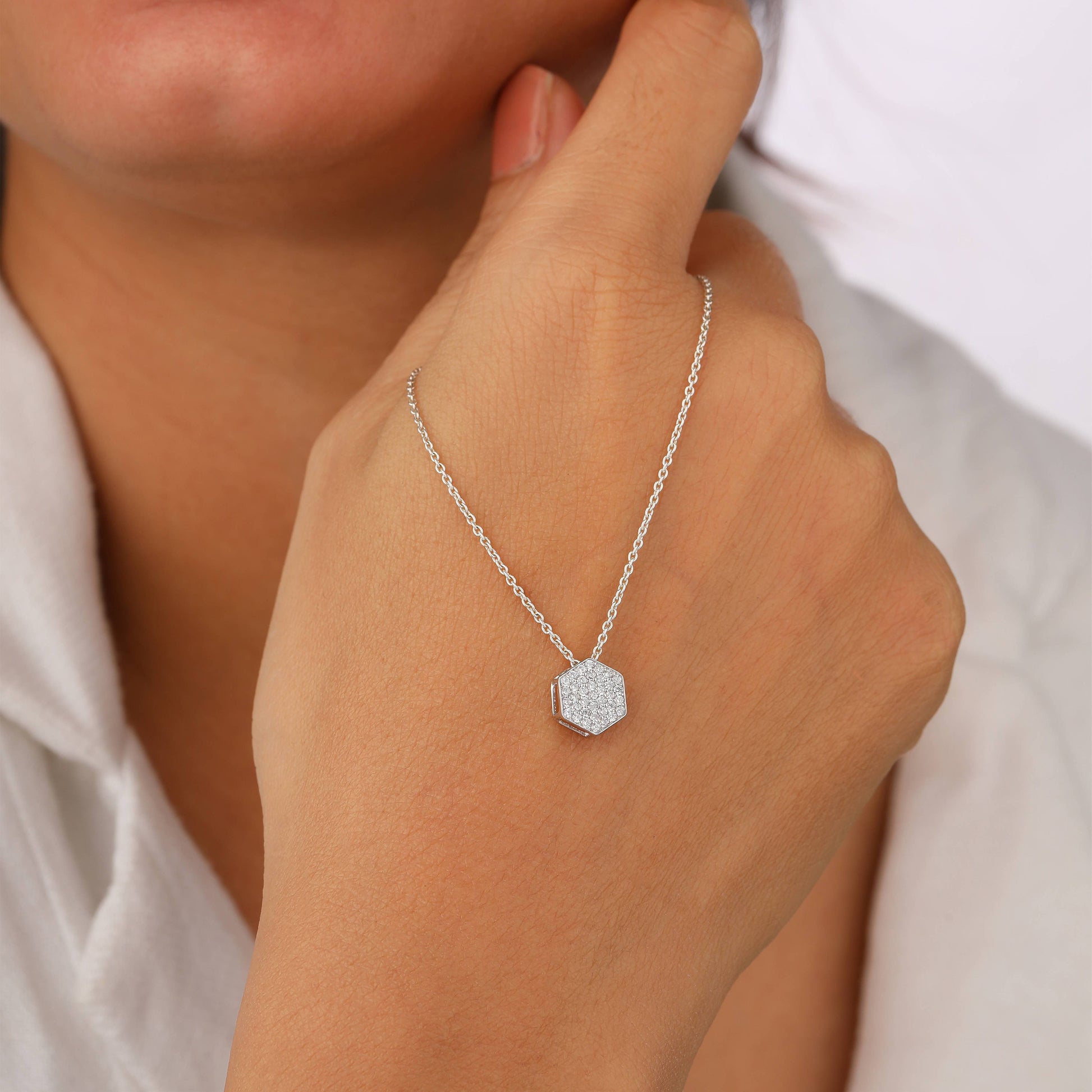 silver hexagon pendant necklace