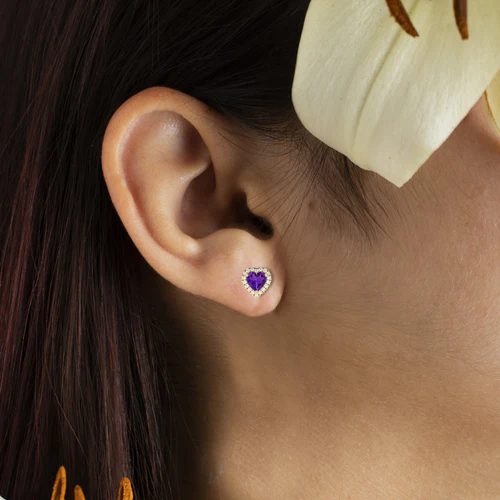 Purple Amethyst Halo Diamond Earrings