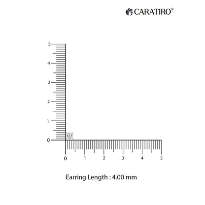 Measurement of an earring length with a ruler on a white background, featuring the Caratiro brand.