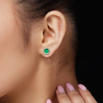 Emerald Cut Silver Stud Earrings