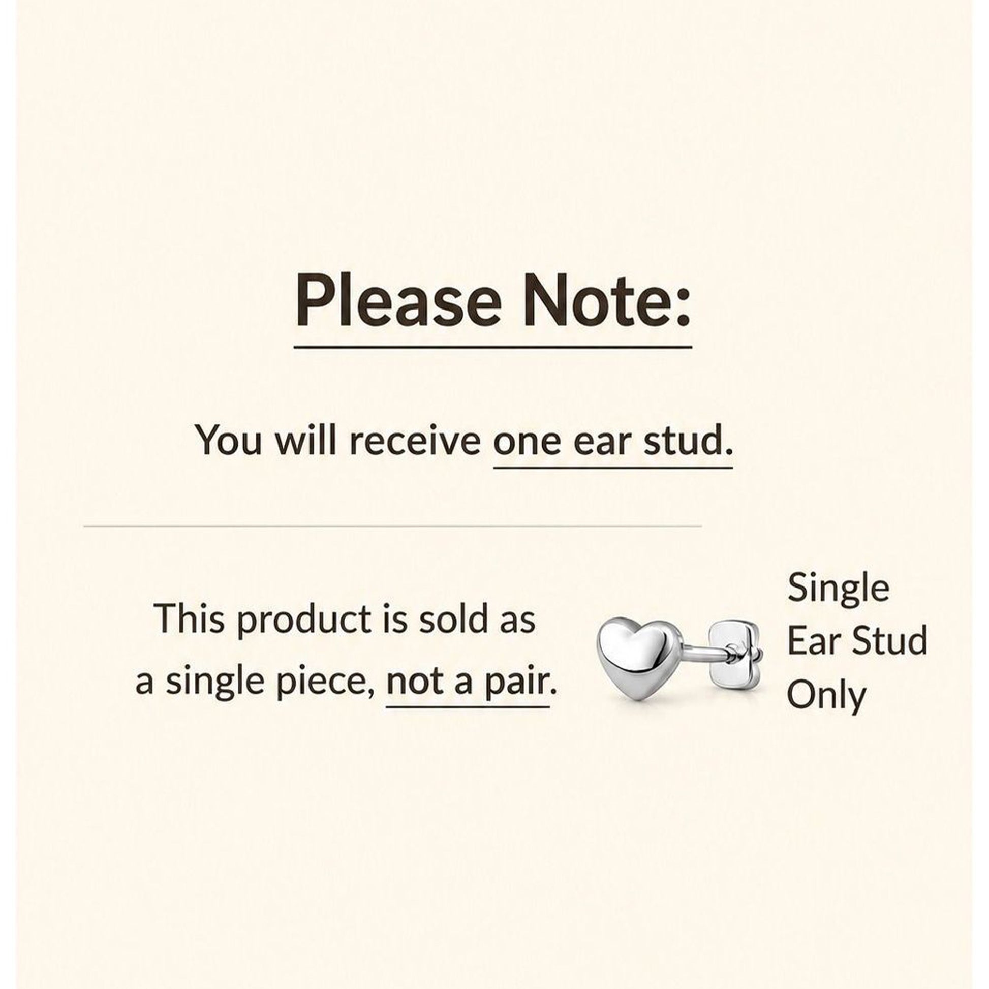 Informational text about a single ear stud on a beige background