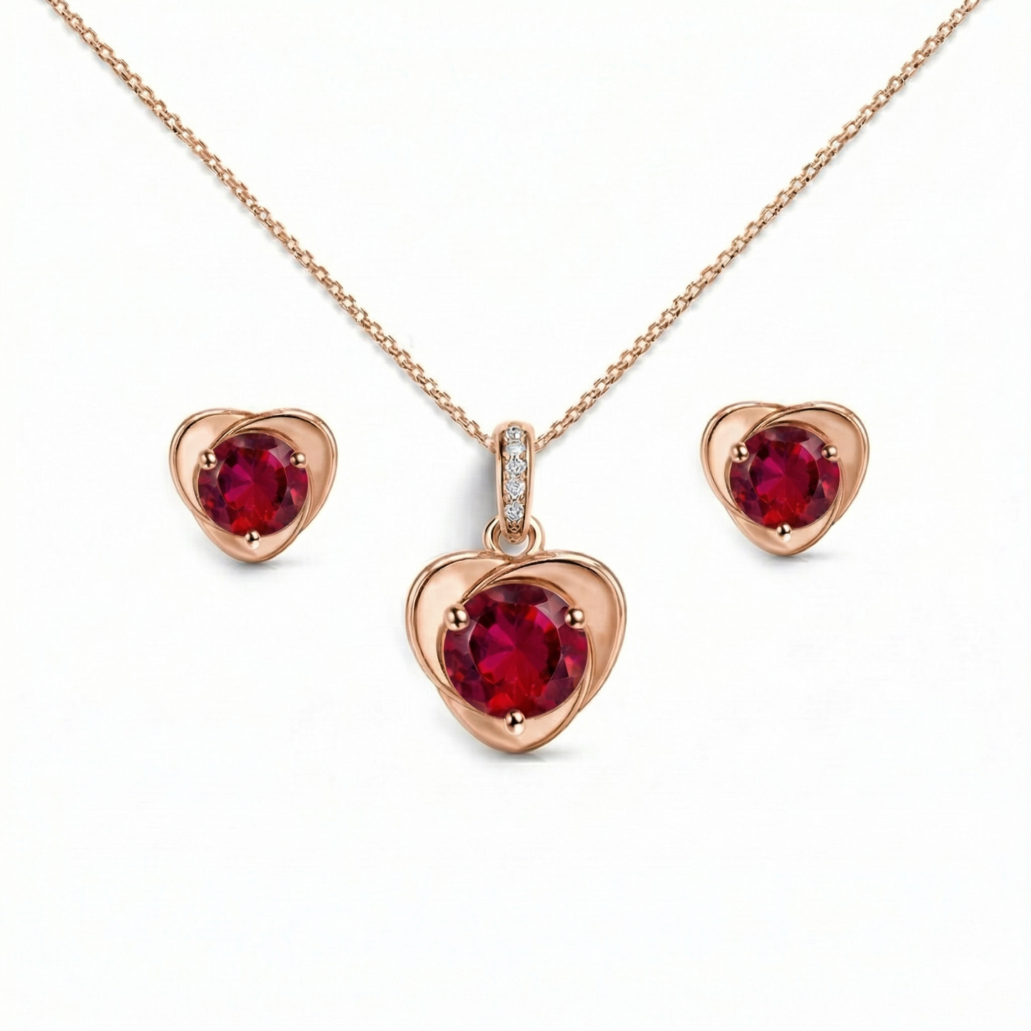 rose gold heart diamond pendant set