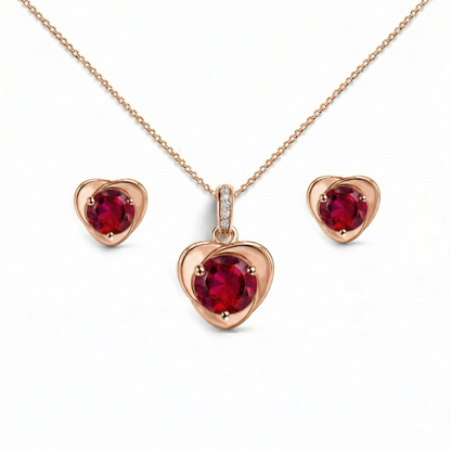 rose gold heart diamond pendant set