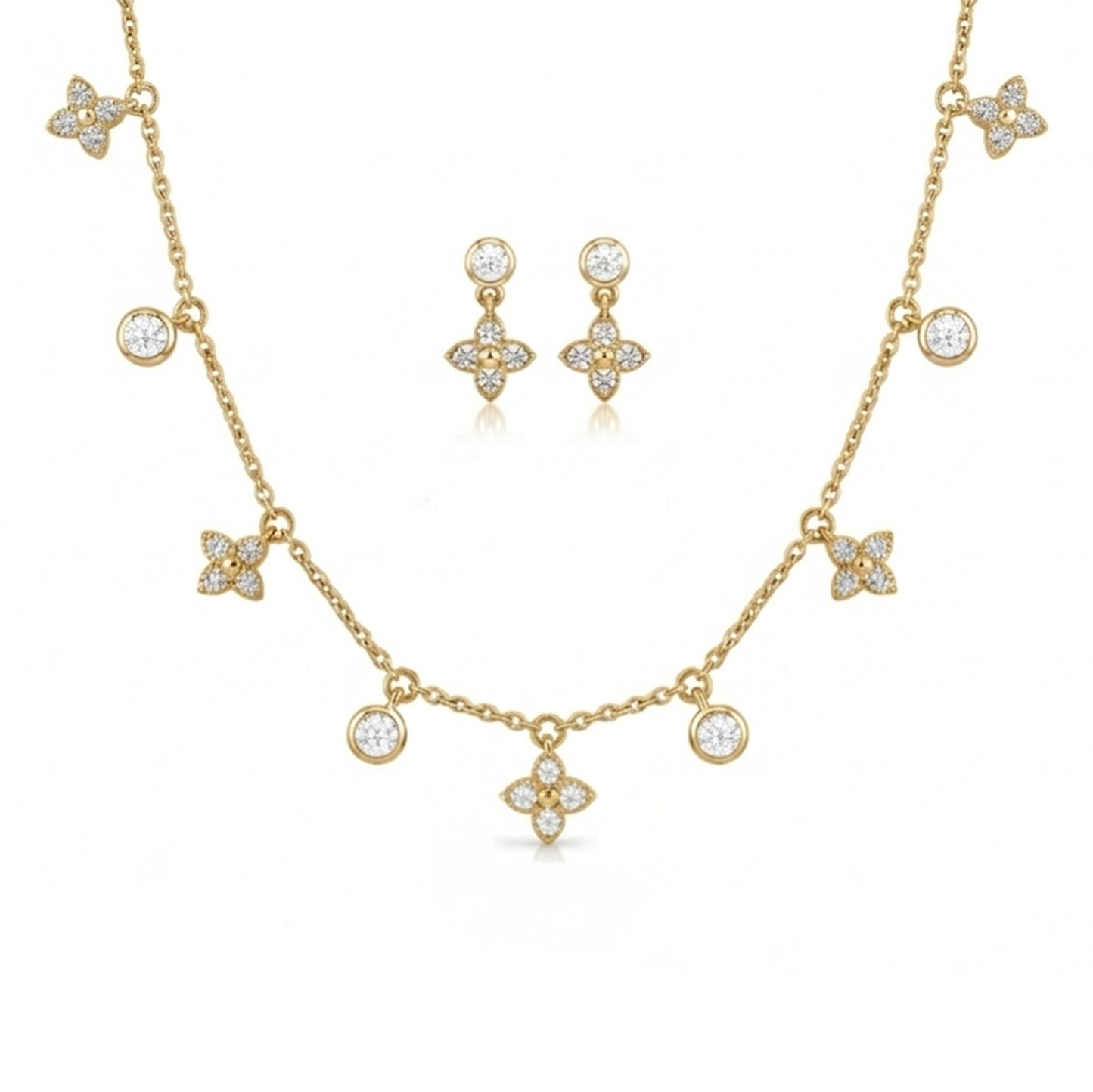Gold necklace and earrings set 
