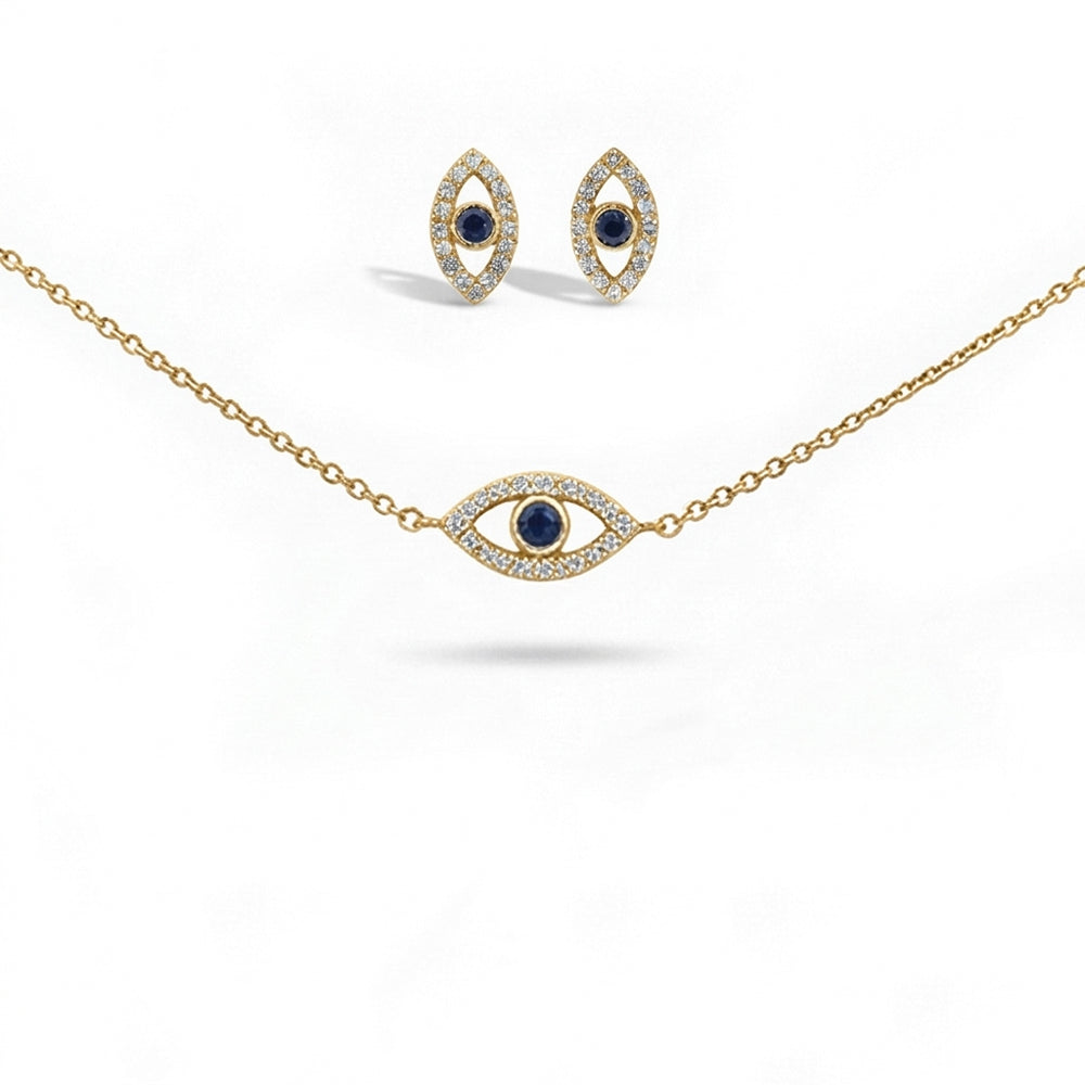 Silver Evileye Necklace Set with Bracelet