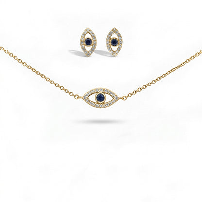 Silver Evileye Necklace Set with Bracelet