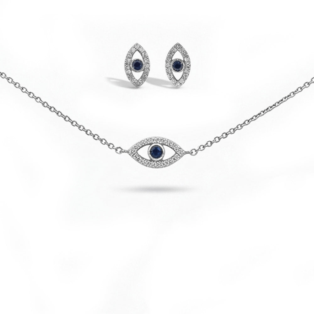 Silver Evileye Necklace Set with Bracelet