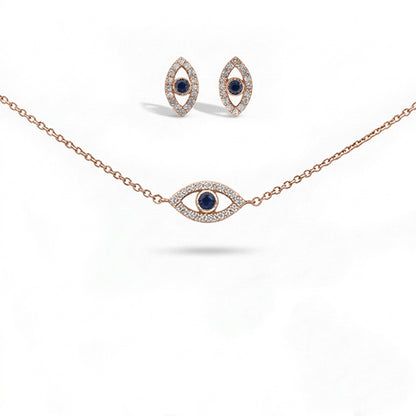 Silver Evileye Necklace Set with Bracelet