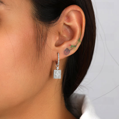 925 Silver Women's Halo Drop Earrings