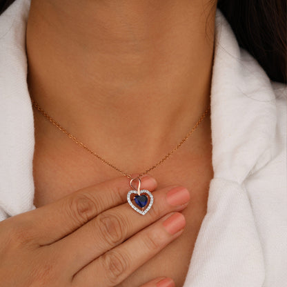 Women's heart-shaped blue sapphire pendant, silver