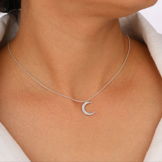 925 Silver Half Moon Locket with Diamond