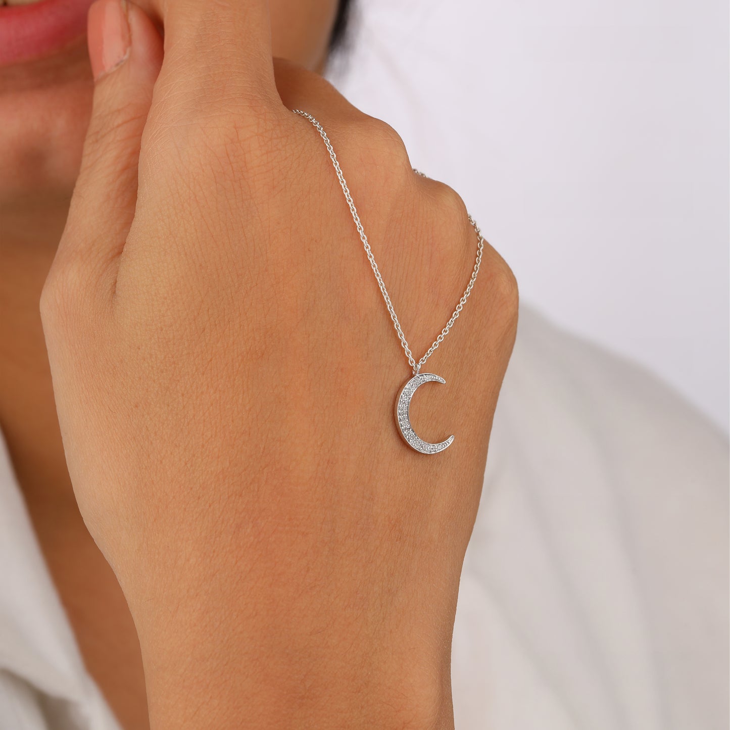 925 Silver Half Moon Locket with Diamond