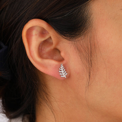 Silver Leaf Earrings diamond