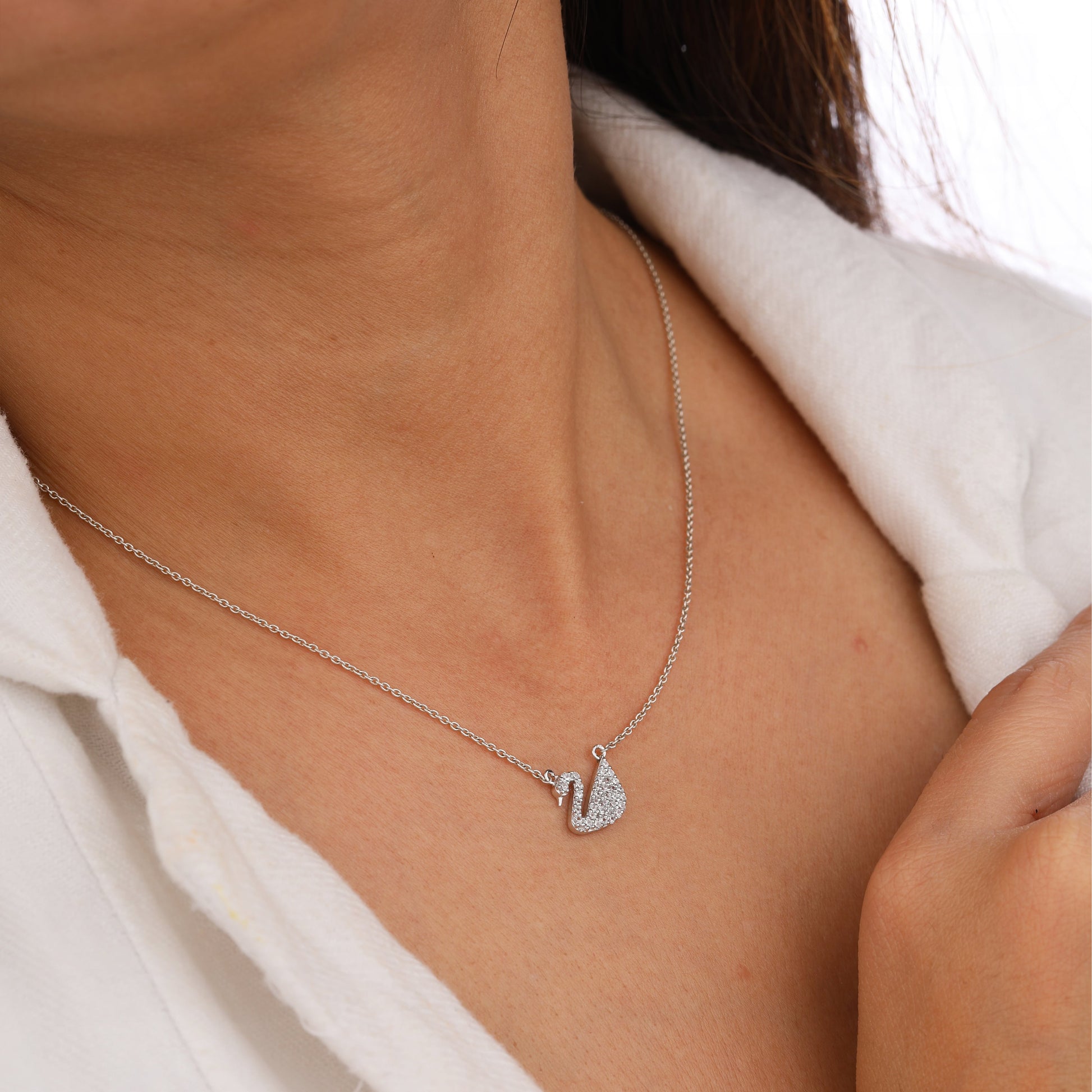 Premium Silver Swan Pendant Necklace