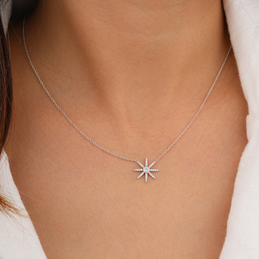 CZ Crescent Moon North Star Pendant Necklace