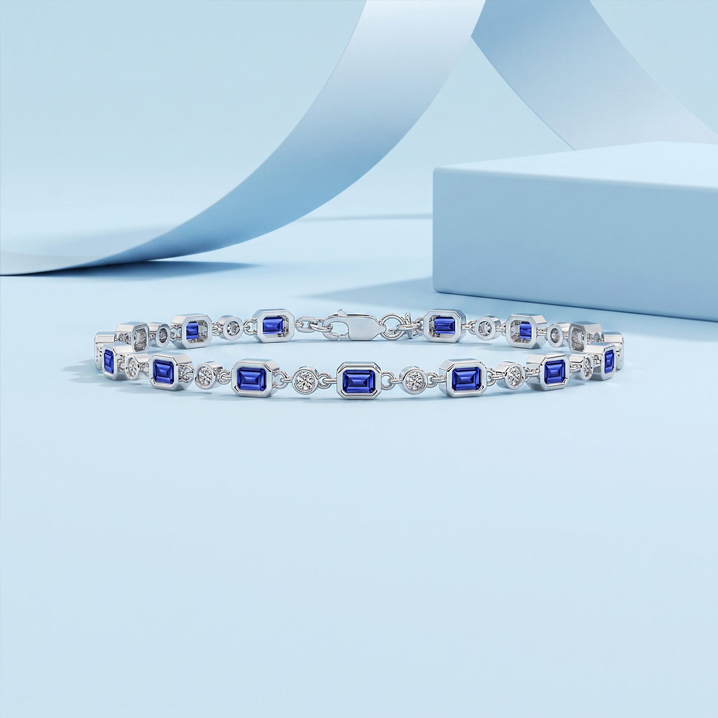 Women silver blue diamond tennis bracelet