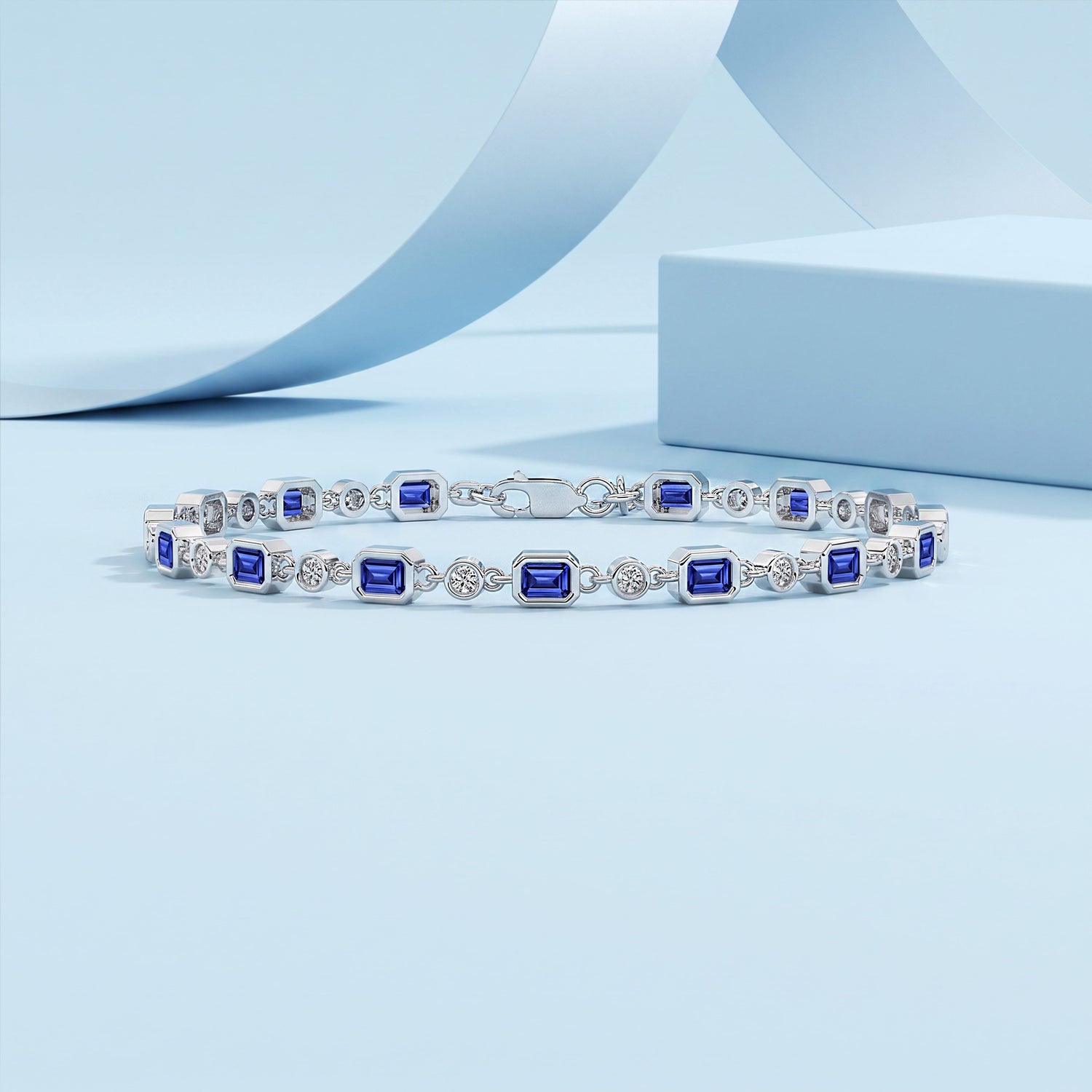 Women silver blue diamond tennis bracelet