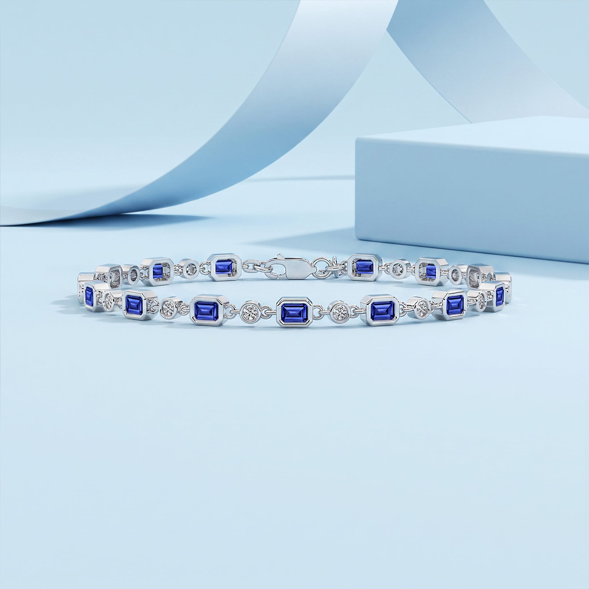 Women silver blue diamond tennis bracelet