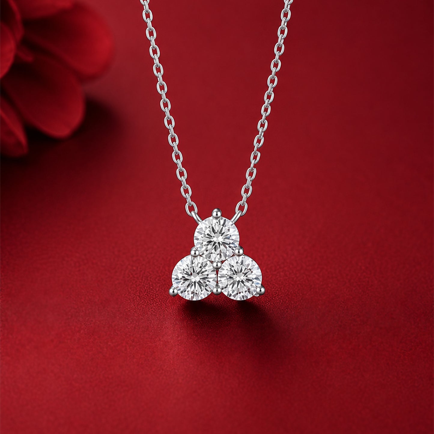 Trio Diamond Silver Chain Necklace Womens