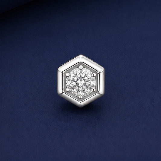 Silver hexagon shape diamond ear studs for men