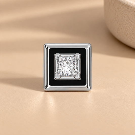 Black Enamel Square Diamond Stud for Men